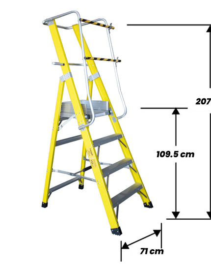 ESCALERA FIBRA V. PLAT. CON BARANDA 4 PELD (Modelo: EFP-04)
