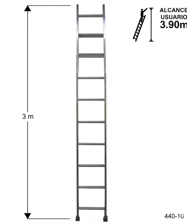 ESCALERA ALUMINIO RECTA SIMPLE 3.05 M. (Modelo: 440-10)