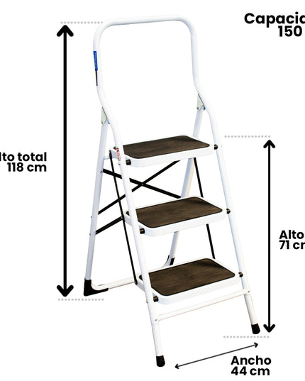 TABURETE ACERO CON ASA 3 PELDAÑOS (Modelo: TAB-03E)