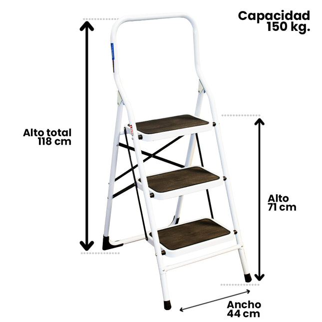 TABURETE ACERO CON ASA 3 PELDAÑOS (Modelo: TAB-03E)